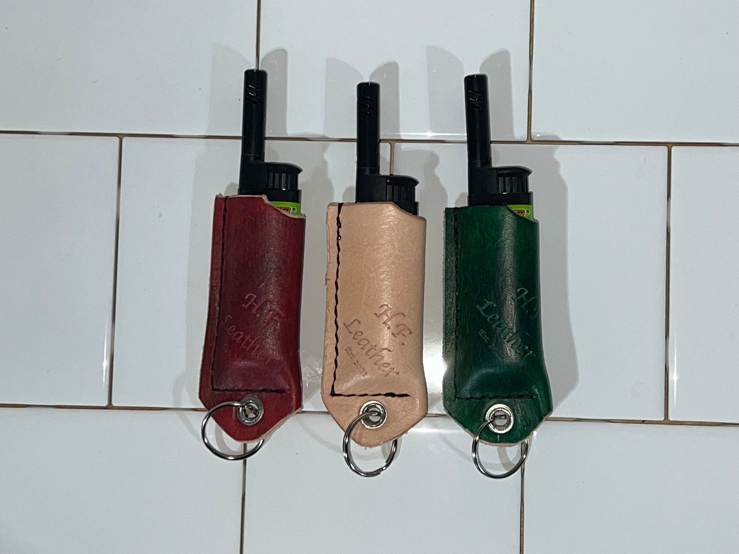 Leather Lighter Sleeve with Long Neck Lighter Keychain